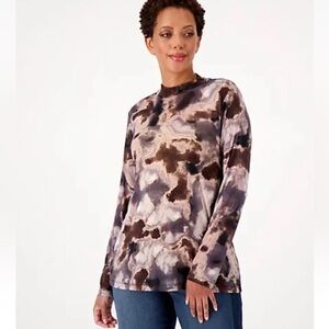 LOGO Layers by Lori Goldstein Tie-Dye Mesh Mock-Neck Top Neutral Medium A546429